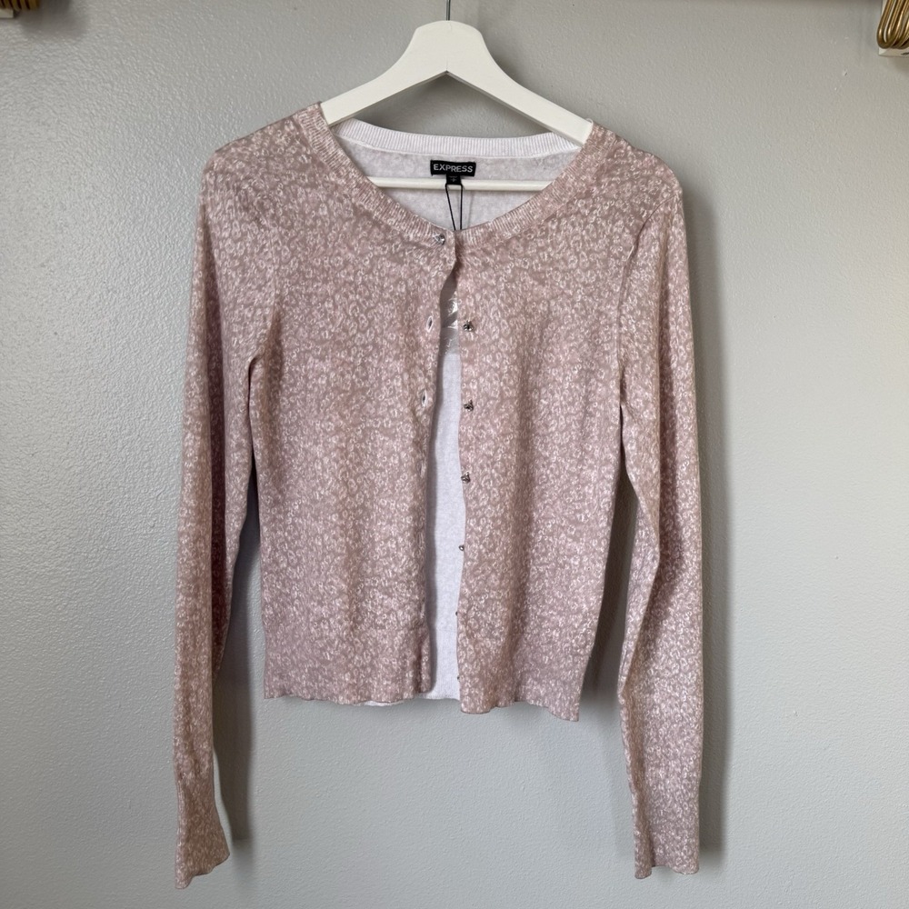 Not available sold Small Long Sleeve Cardigan‎ Rhinestone Button Light Pink